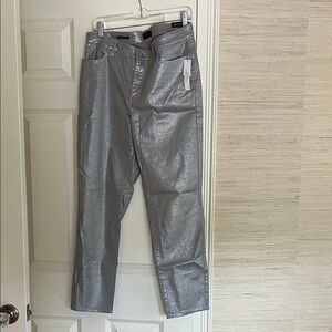 Size 12 Talbots metallic pewter foil slim ankle jeans.